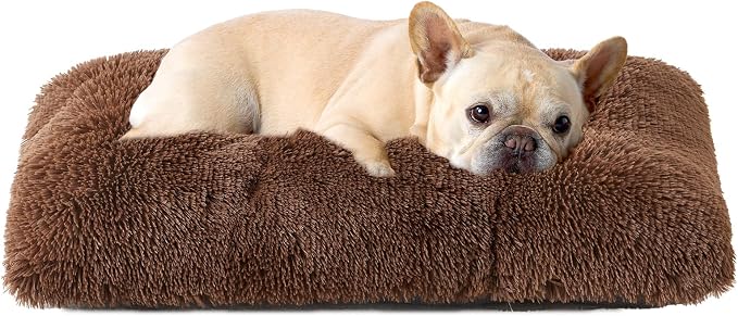 EHEYCIGA Fluffy Dog Crate Bed for Medium Dogs, Plush Crate Pad, Coffee | Calming Anti Anxiety Medium Dog Bed, Washable Soft Warm Faux Fur Crate Mat with Non-Slip Bottom by EHEYCIGA