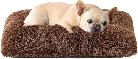 EHEYCIGA Fluffy Dog Crate Bed for Medium Dogs, Plush Crate Pad, Coffee | Calming Anti Anxiety Medium Dog Bed, Washable Soft Warm Faux Fur Crate Mat with Non-Slip Bottom by EHEYCIGA