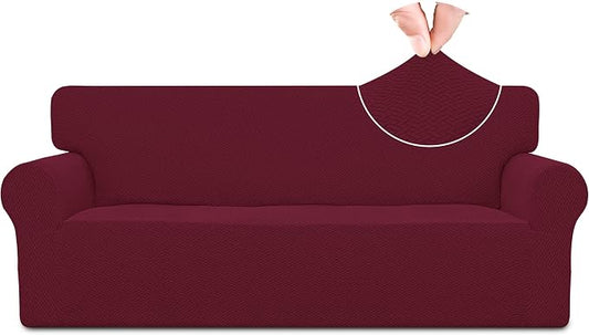 Easy-Going Stretch Jacquard Couch Cover, 1-Piece Soft Sofa Cover, Sofa Slipcover with Anti-Slip Foams, Washable Furniture Protector for Kids, Pets (Sofa, Burgundy) by Easy-Going