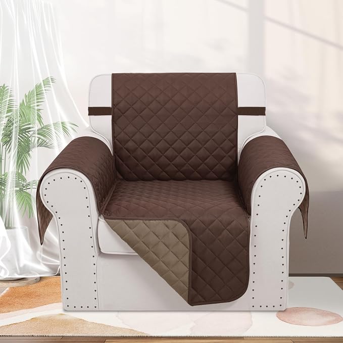 Reversible Recliner Chair Covers, 23" Chair, Chocolate/Taupe | Chair Covers for Living Room with Elastic Straps, Water Repellent, Chair Protectors Covers for Dogs - Image 2