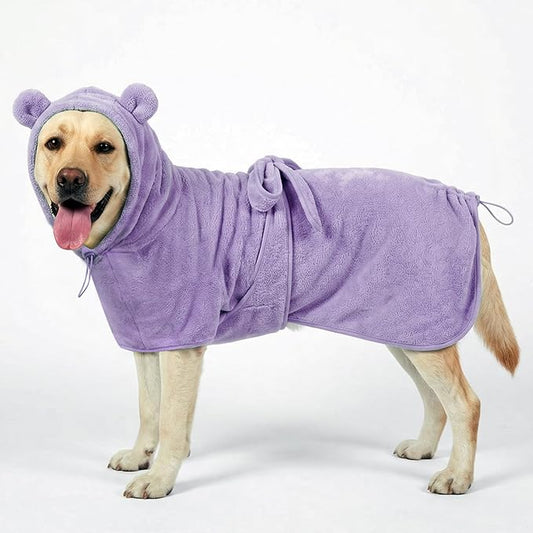 Medium to Large Size Dog Bathrobe, Quick Drying Super Absorbent, Warm Dog Towels, Adjustable Hoodies and Belts for Dog Bath Products (Purple,L) by KOOGAL