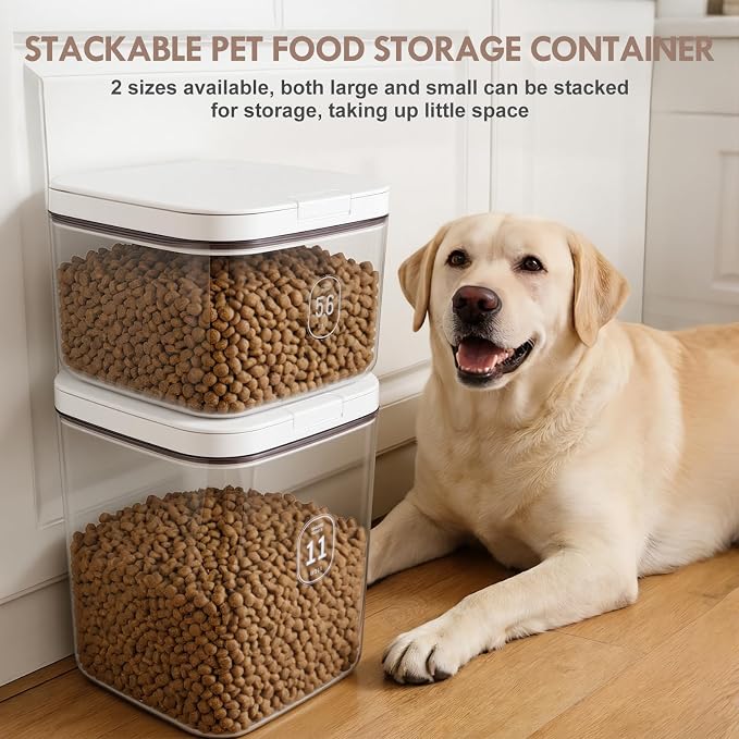 LEAWALK 11 Lbs Airtight Dog Cat Food Storage Container and Dog Treat Containers BPA-Free, PET Clear Stackable Pet Storage Bin, Pop Top, 1-Cup Scoop, for Pet Food/Rice/Flour/Bread/Grains/Spaghetti - Image 7