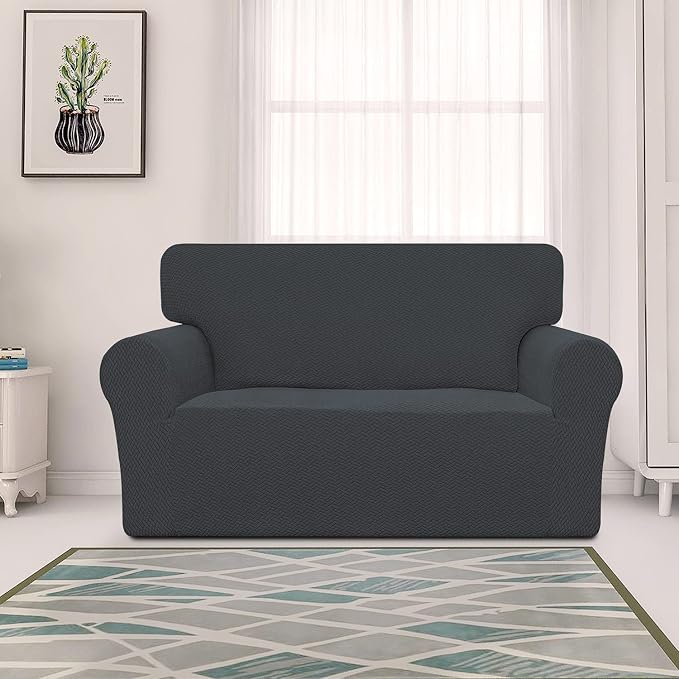 Easy-Going Stretch Jacquard Loveseat Couch Cover, 1-Piece Soft Sofa Cover, Sofa Slipcover with Anti-Slip Foams, Washable Furniture Protector for Kids, Pets (Loveseat, Dark Gray) - Image 2