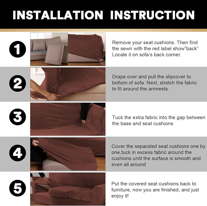 PrinceDeco Couch Cover Velvet Plush Sofa Covers for 2 Cushion Couch Width Up to 90 Inch Washable Furniture Protector Pet Friendly No Slip Sofa Slipcover(Medium-Large, Burnt Brick) - Image 7