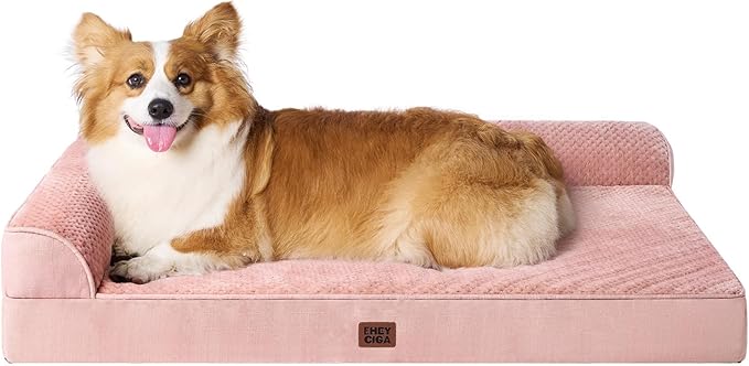 EHEYCIGA Large Dog Bed Memory Foam for Crate, Orthopedic Dog Bed Large Size Dogs with Washable Removable Cover, Waterproof Pet Sofa Couch with Nonskid Bottom, 35x22x6, Pink by EHEYCIGA