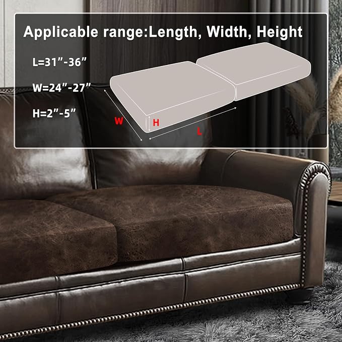 ANARACHON Leather Look Couch Cushion Covers Sofa Seat Slipcovers Sets Couches Furniture Protector for Sectional Armchair Loveseat Pets Kids Stretch Spandex Fabric (2 Cushion Sofa, Brown) - Image 3
