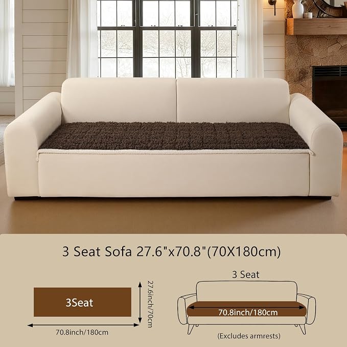 OHSIO Couch Cover for Pets, Washable Non-Slip Sofa Cover Pet Friendly, Soft Fuzzy Teddy Fleece Sofa Slipcover for 3 Cushion Sofa Furniture Protector (Brown, 27.6" x 70.8") - Image 2