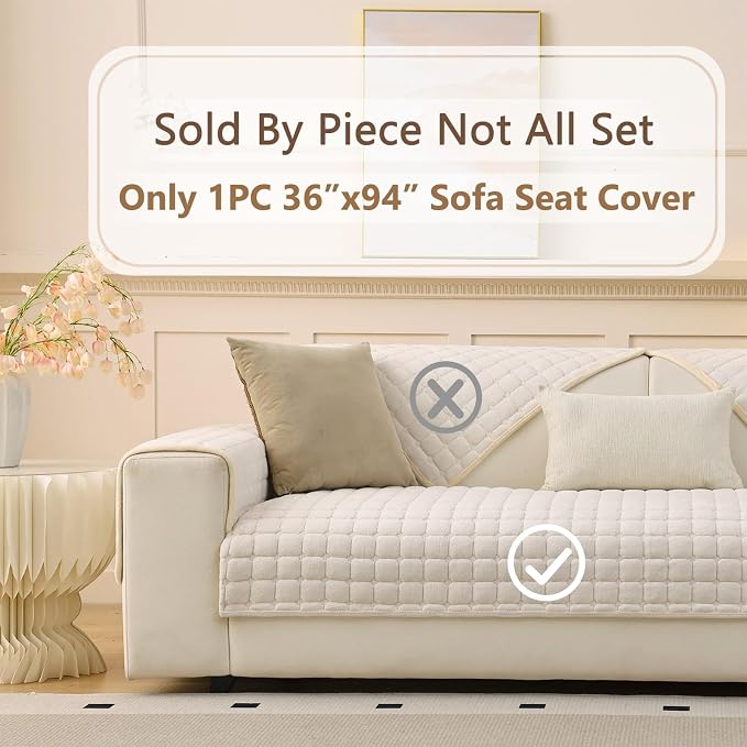 Plush Couch Cover for Dogs Washable, Non Slip Sofa Covers for Pets, Sectional Cushion Protector for 3-4 Cushion L Shape Sofa (36"x94", White) - Image 2