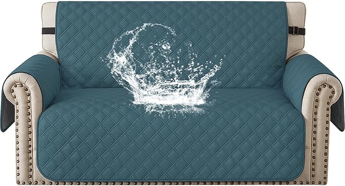 Waterproof Loveseat Covers for 2 Cushion Couch, Sofa Covers for Pets Washable with Side Pockets, Non Slip Couch Covers for Dogs, Dog Couch Cover with Elastic Straps (Loveseat, Dark Green) by CYCMACOHOME