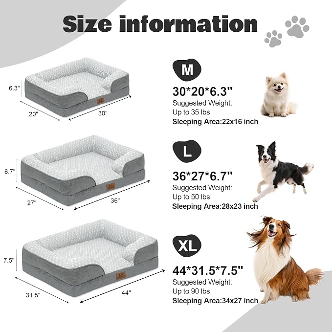 Orthopedic Dog Bed Medium Sized Dog with 2 Pack Removable Washable Covers - Soft Plush & Cooling Surface, Waterproof Dog Bed 30 Inch Pet Bed with Egg-Crate Foam and Non-Skid Bottom - Image 3