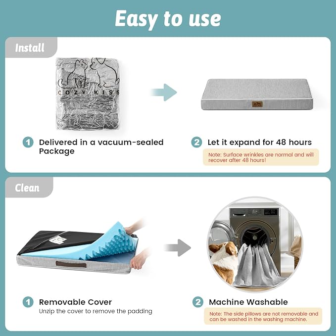 COZY KISS Cooling Orthopedic Dog Bed, Q-Max >0.5 Waterproof Egg Crate Foam Pet Bed, Removable Washable Cover, Non-Slip Dog Crate Bed, 36x27x3 Inch,Silver Grey - Image 8