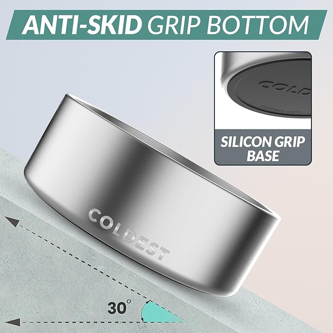 Coldest Dog Bowl - Anti Rust Metal, Non Slip, 3 Layers Insulated Stainless Steel Dog Bowls - Spill Proof & Heavy Duty - Water Bowl for Dogs, Cats, Dish Washer Safe (64 oz, Polished Stainless Steel) - Image 2