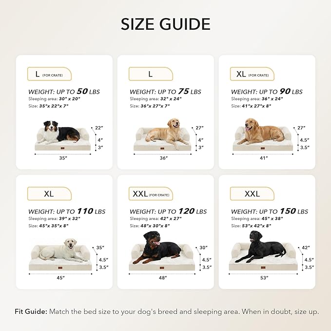 Orthopedic Washable Dog Bed for Extra Large Dogs, 45x35in, Beige | Orthopedic Foam Relieves Joint Pressure, Bolsters Supports Head And Neck, Washable Cover, Non-Slip Bottom - Image 5