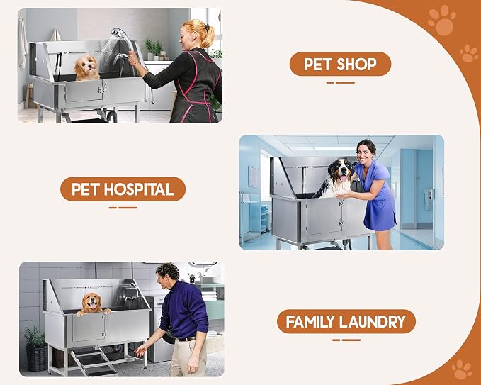 Albott 50-Inch Stainless Steel Dog Washing Station with Anti-Slip Steps, Sprayer, Faucet, and Soap Box – Professional Pet Bathtub for Medium/Small Pets, Ideal for Home, Garage, and Grooming(Left) - Image 8
