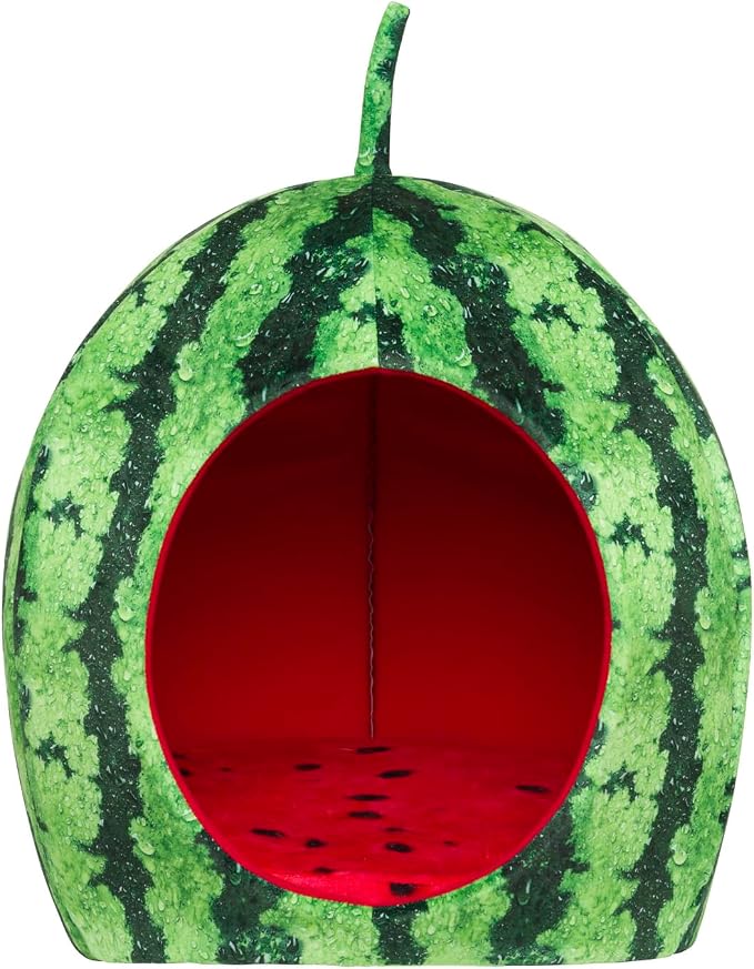 YML Watermelon Pet Bed - Cute Calming Fruit Bed with Removable Cushion for Dogs, Indoor Cats, Rabbits, Small Animals - 20 Inch, Green, Red - Image 2