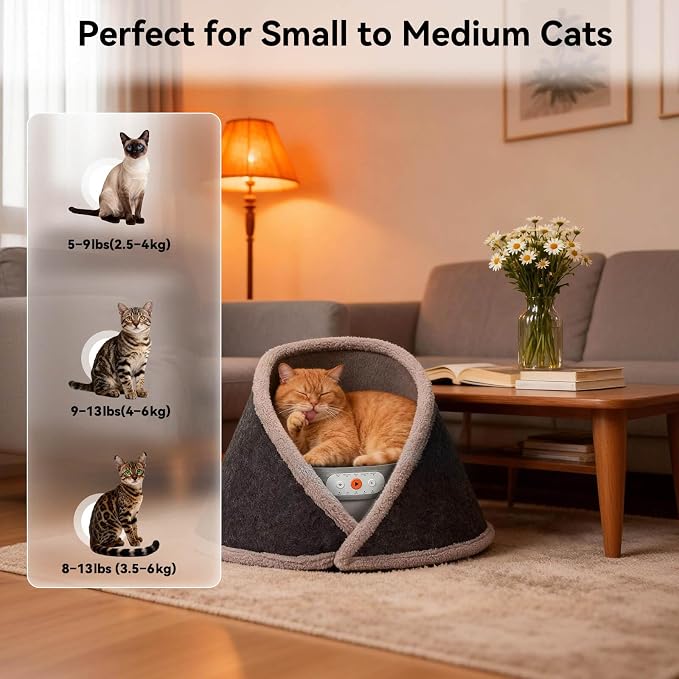 Heated & Cooling Cat Bed with 5 White Noise Modes, Cat Cave Bed with Mat Smart Temperature Control, Indoor Cozy Bed for Small and Medium Cats - Image 8