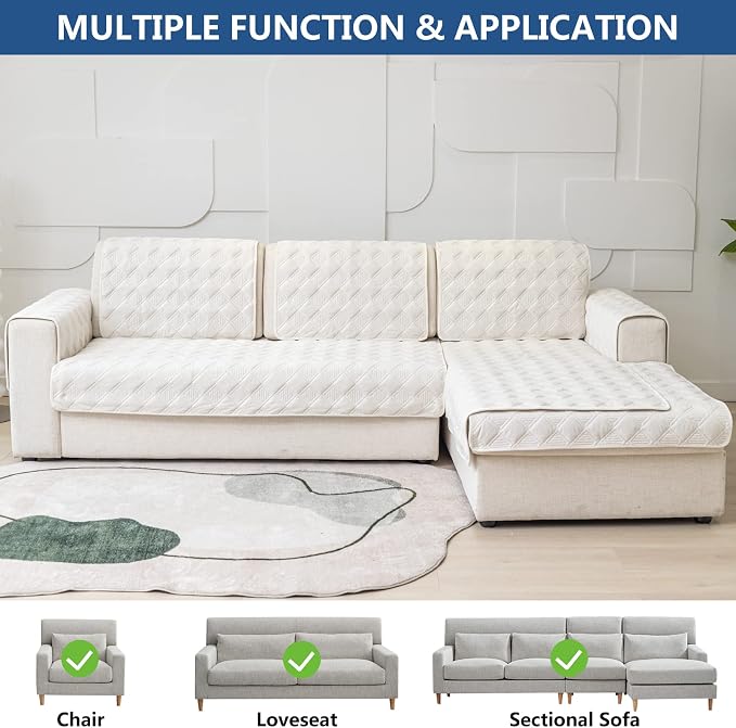 Eismodra Sectional Couch Covers,L Shape Sofa Slipcover Furniture Protector for Dogs Cats Pet Chaise Lounge 3 Cushion Couch Loveseat,White 36 x 94 inches (Only 1 Piece) - Image 2