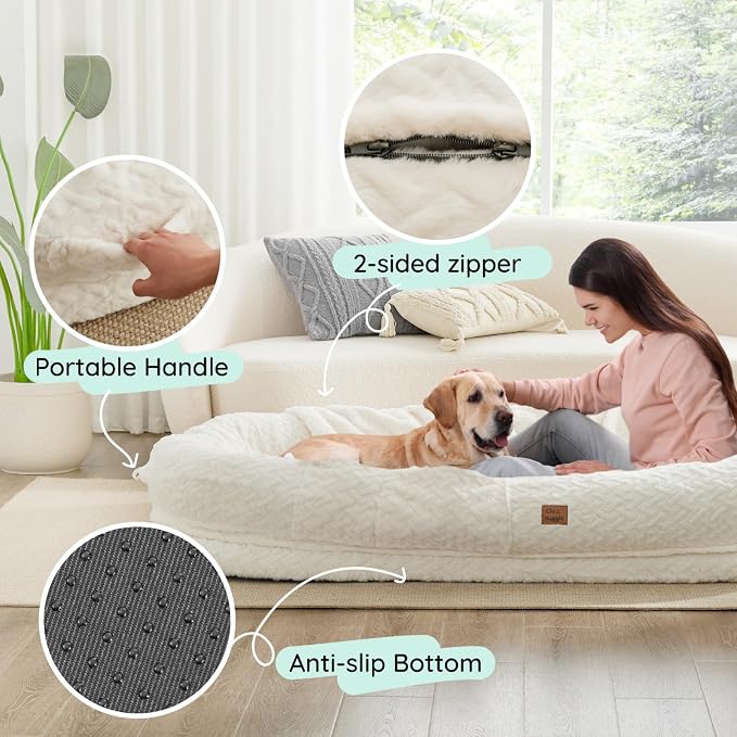 ChiXnuggle Faux Fur Washable Human Dog Bed Cover（Only Human Dog Bed） | 72*40*10,removable replace cover,soft fur,non-slip bottom,white - Image 5