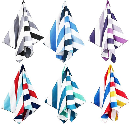 Whale Flotilla 6 Pack Large Quick Dry Beach Towel (30"x60"), Microfiber Sand-Free Beach Towel Set, Super Absorbent Compact Pool Travel Accessories, Navy/Black/Summer/Aqua/Blue/Purple by WHALEFLOTILLA