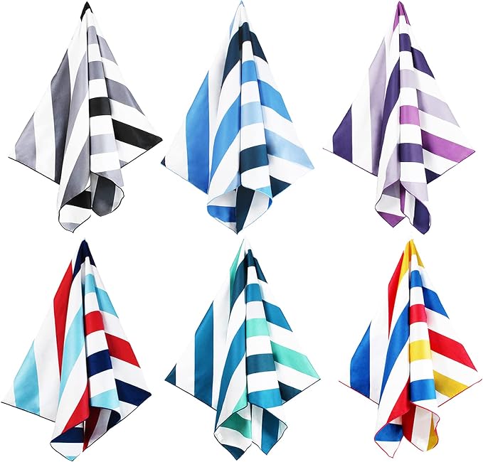 Whale Flotilla 6 Pack Large Quick Dry Beach Towel (30"x60"), Microfiber Sand-Free Beach Towel Set, Super Absorbent Compact Pool Travel Accessories, Navy/Black/Summer/Aqua/Blue/Purple by WHALEFLOTILLA