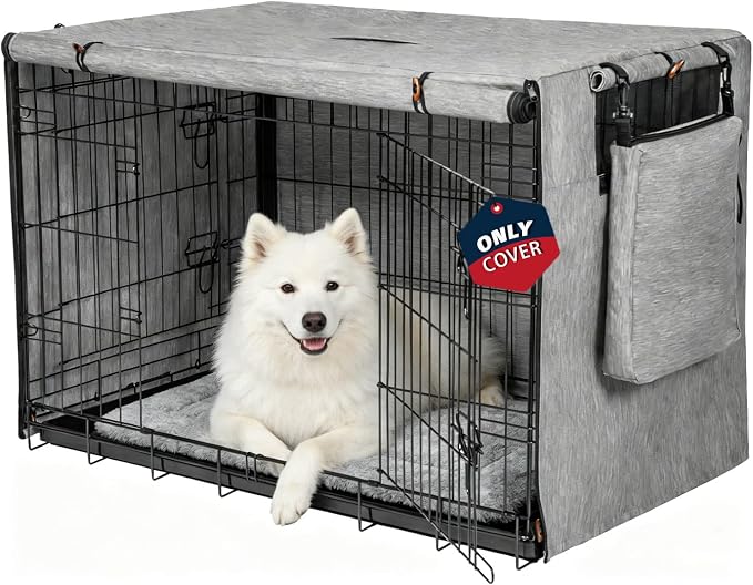 Dog Crate Cover 42 Inch, Heavy Duty Waterproof 600D Oxford Kennel Cover for Wire Cages with 1/2/3 Doors, Privacy Pet Cover with Storage Bag - Machine Washable, Indoor/Outdoor,Gray by VERABE