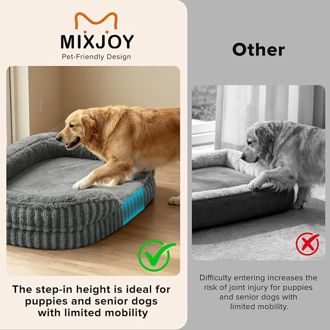 MIXJOY Orthopedic Dog Beds Medium Sized Dog,Medium Waterproof Oval Dog Bed with Removable Washable Cover,Egg-Crate Foam Big Pet Bed Couch Sofa with Bolster Sides,Non-Slip Bottom,M 28"X23",Grey - Image 4