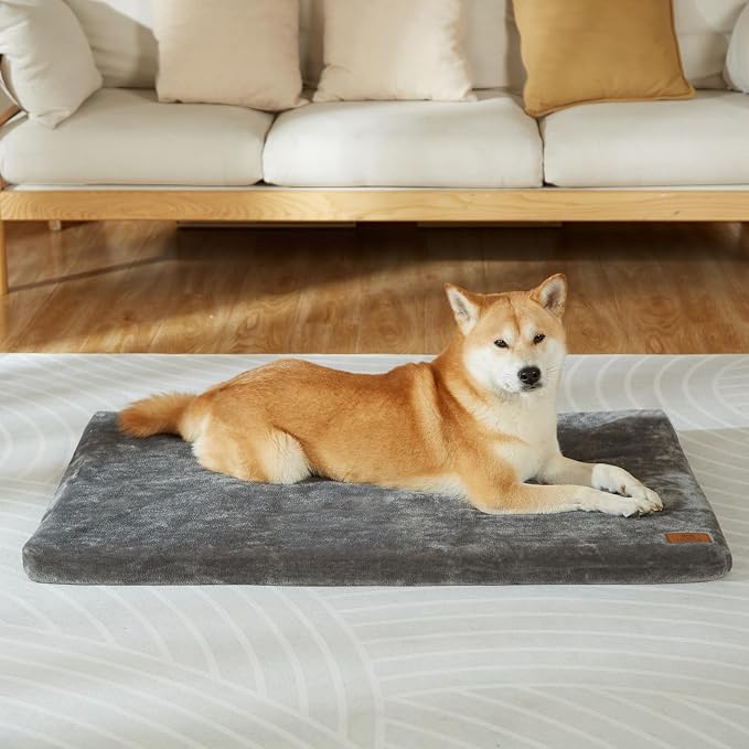 LIORCE Dog Crate Pad - Dog Bed Large Sized Dogs with Removable Washable Cover and Waterproof Lining - Memory Foam Pet Bed for Crate - Reversible Kennel Mat (Cool & Warm), 36-inch, Grey by LIORCE