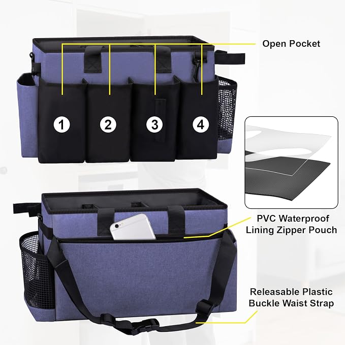 Wearable Large Cleaning Caddy Bag for Housekeeper, Clean Supply Organizer with Adjustable Shoulder, Waist & Handle Straps, Detailing Bag for Kitchen Supplies (Purple) - Image 3