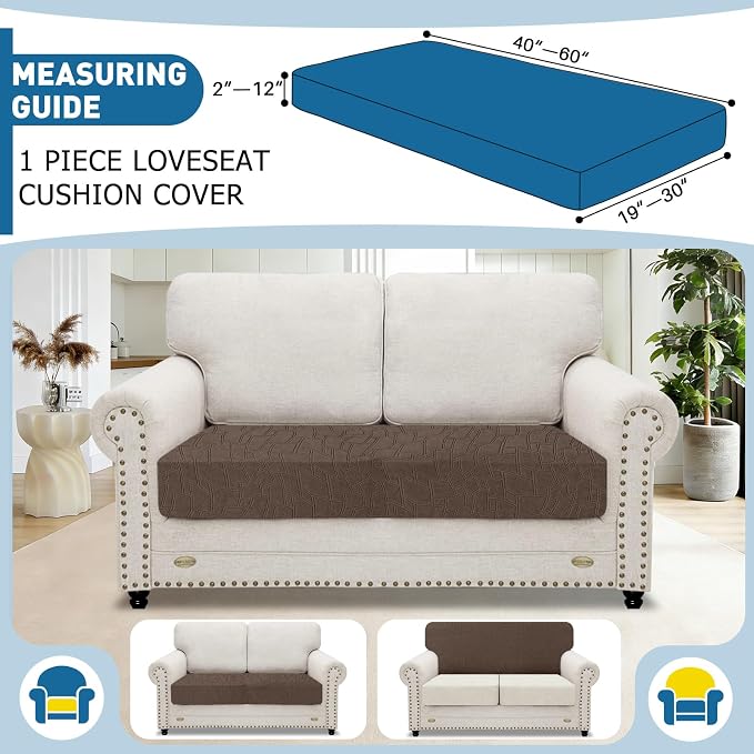 MAXIJIN Waterproof Couch Cushion Covers Individual Love Seat Cushion Cover Stretch Sectional Sofa Slipcovers with Elastic Bottom for Dogs Pets (1 Piece for Loveseat, Coffee) - Image 2