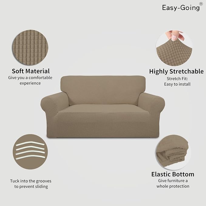 Easy-Going Stretch Loveseat Couch Covers Washable Natural | 1-Piece Loveseat Covers for 2 Cushion Couch Furniture Protector RV Sofa Slipcover Soft with Bottom for Kids Pets - Image 4