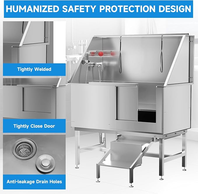 Dog Washing Station 50" Dog Grooming Tub with Right Stair& Faucet, Stainless Steel Dog Bathing Station for Home,Dog Bathtub for Large,Medium,Small Pets - Image 5