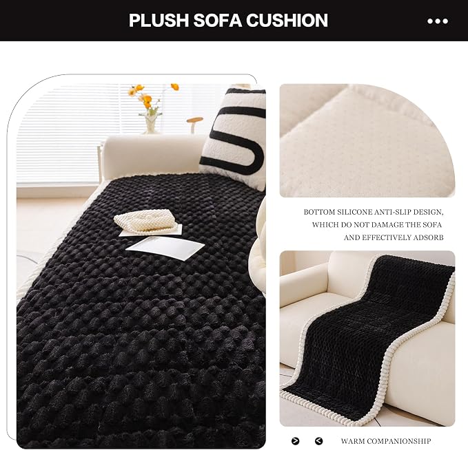 DREAMINGO Pet Couch Covers for Sofa Non Slip Fuzzy Dog Sofa Covers Washable Geometric Jacquard Couch Cushion Protector Black Pet Bed Mat 27.6x70.9 Inch - Image 4