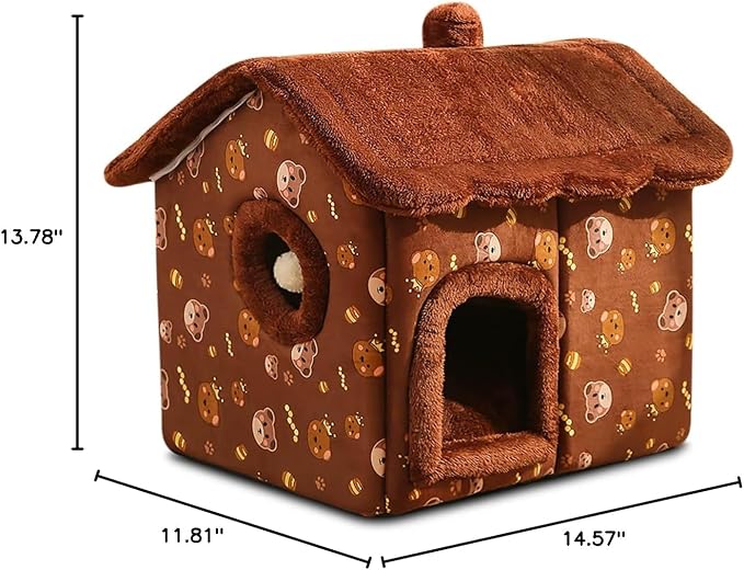 BOSERMEN Cat Cave Bed, Portable Cat Bed with Removable Cushion, Small Dog Cave Bed Pet Warm House, Washable Dog Bed, Cat Puppy Igloo Bed(L, Brown Bear) - Image 7