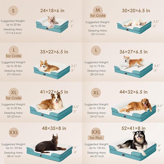 EHEYCIGA Orthopedic XXL Dog Bed, Waterproof Washable XL Big Pet Bed 52" | Non-Slip Bottom and Egg-Crate Memory Foam Extra Large Pet Couch Bed with Washable Removable Cover, Turquoise Blue - Image 5