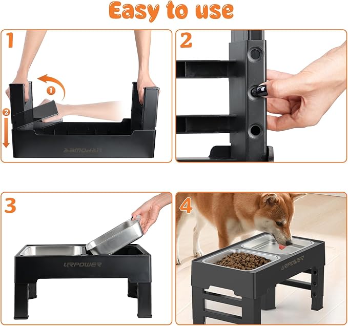 URPOWER Raised Dog Bowls 4 Height Adjustable Elevated Bowl Stand | Stainless Steel Water Bowl Non-Slip Dog Food Bowls Stand for Small Medium Large Dogs and Pets - Image 6