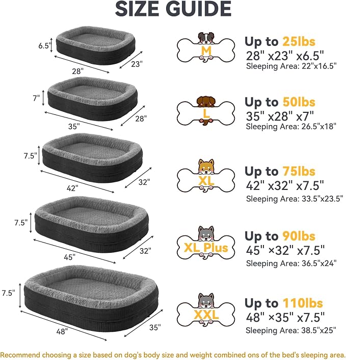 JOEJOY Orthopedic Dog Beds Large Sized Dog, XL Egg-Crate Memory Foam Pet Couch Bed with Bolster Sides, Waterproof Lining, Removable Washable Cover & Non-Slip Bottom, Black - Image 6