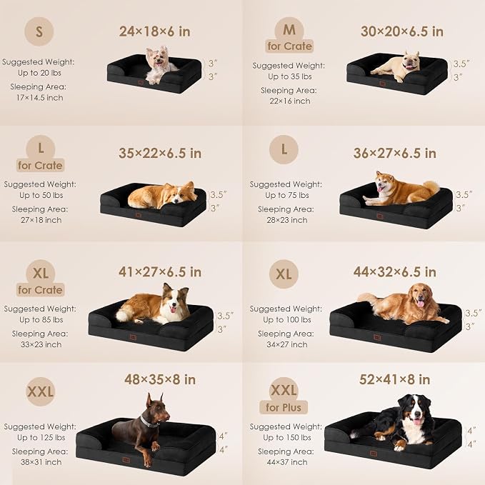 EHEYCIGA Orthopedic Small Dog Bed, Waterproof Memory Foam Washable Pet Beds | Non-Slip Bottom and Egg-Crate Foam Medium Pet Couch Bed with Washable Removable Cover, Black - Image 2