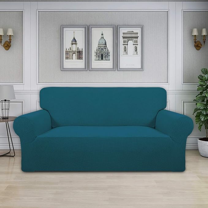 Easy-Going Stretch Oversized Loveseat Couch Covers Washable Peacock Blue | 1-Piece Large Loveseat Cover for 2 Cushion Couch Furniture Protector RV Sofa Slipcover Soft with Bottom for Kids Pets - Image 2