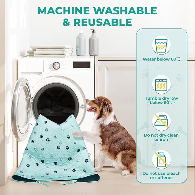 Fostanfly Washable Pee Pads for Dogs, Leak-Proof, 36"x48"-2 Pack, Green | Ultra-Absorbent, Waterproof, Non-Slip, Large Reusable Pee Pads for Puppy Potty Training, Crate and Playpen with 8 Tie Straps - Image 4