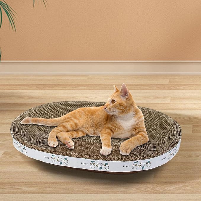 Cat Scratcher Cardboard, Cat Scratch Pad Bowl Nest for Indoor Cats Grinding Claw, Cat Scratching Board Corrugated Lounge Cat Beds, Oval Play 43cm - Image 4