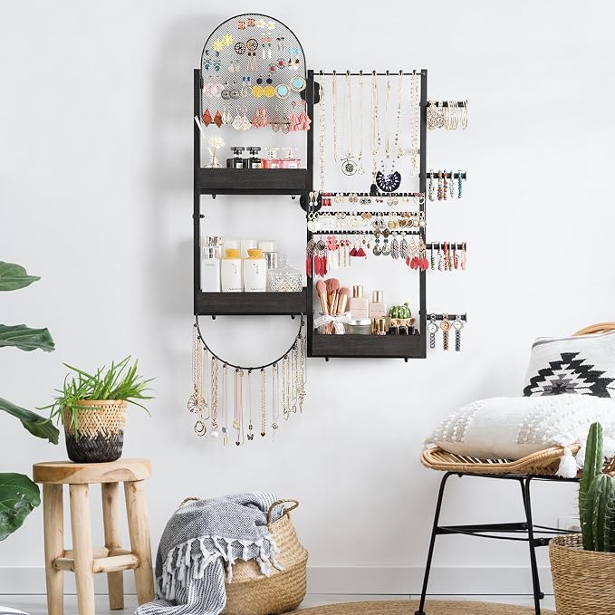 Keebofly Wall Mount Hanging Jewelry Organizer - Large Display Holder for Earrings, Rings, Necklaces, Bracelets, Watches and Perfume - Black - Image 6