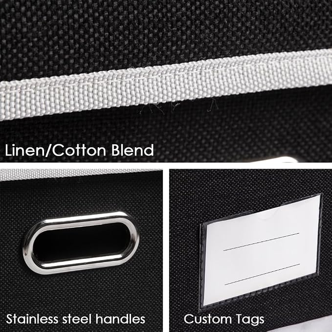 PRANDOM Foldable Storage Bin with Lid [5-Pack] Linen Fabric Decorative Storage Box Organizer Container Basket Cube with Handles Divider for Closet Office Living Room Black(14.9x9.8x9.8) - Image 4