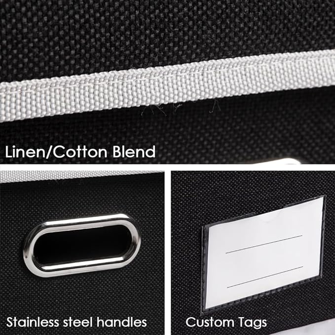 PRANDOM Foldable Storage Box with Lid [3-Pack] Fabric Collapsible Storage Bin Organizer Container Basket Cube with Cover for Home Bedroom Closet Office Nursery Black (14.9x9.8x9.8) - Image 4