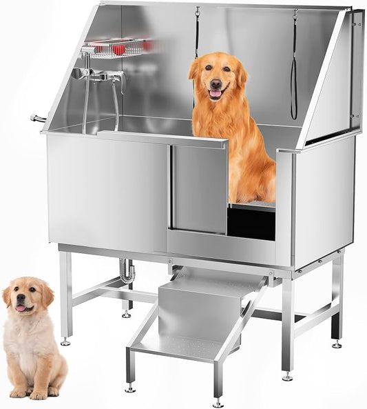 Dog Washing Station 50" Dog Grooming Tub with Right Stair& Faucet, Stainless Steel Dog Bathing Station for Home,Dog Bathtub for Large,Medium,Small Pets by Unknown