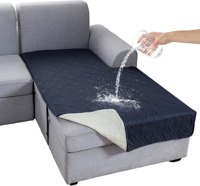 Genina 100% Waterproof Sectional Couch Covers for L Shaped Chaise Lounge Right, Anti-Slip Sectional Cover Furniture Protector Couch Cover for Dogs Pets, 1 Piece (Navy Blue, Right Chaise Cover) by Genina