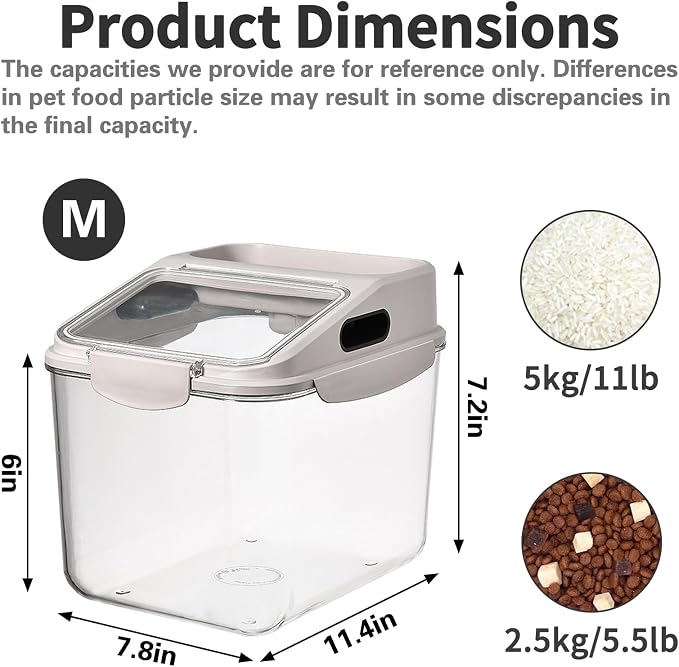 Fhiny 5.5LB Dog Food Storage Container, Airtight Pet Treat Bin Translucent Dry Food Grain Storage Barrels Sealed Bucket Moisture-Proof Plastic Cat Puppy Food Bin with Seal Locking Lid Keep Fresh - Image 7