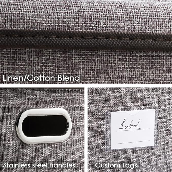 PRANDOM Collapsible Storage Containers with Lids [5-Pack] Linen Fabric Foldable Storage Bins Boxes Organizer Baskets Cube with Cover for Home Bedroom Closet Office Nursery (14.9x9.8x9.8) - Image 4