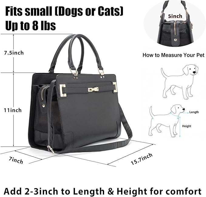 Fashion Pet Carrier Dog Cat Carrier Purse Soft-Sided Leather Handbag Pet Tote Bag for Small Dogs Puppy and Cats TSA Airline Approved