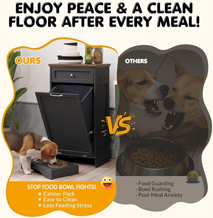 Tilt Out Trash Can Cabinet with Dog Bowl, 10 Gallons Dog Feeding Station with Storage, Dog Food Cabinet with Hideaway Drawer for Kitchen, Living Room,Laundry Room - Image 6