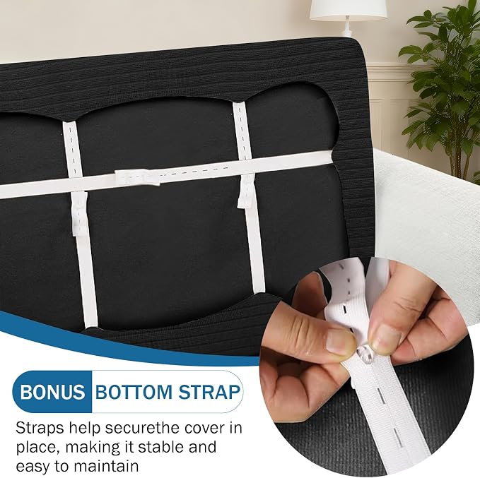 Sofa Cover Stretching Skid Resistance Couch Cover for Pets Washable, Thick and Durable Soft High Spandex Striped Pattern Sofa Covers, Form Fitted Sofa Slipcover(Sofa, Black) - Image 3